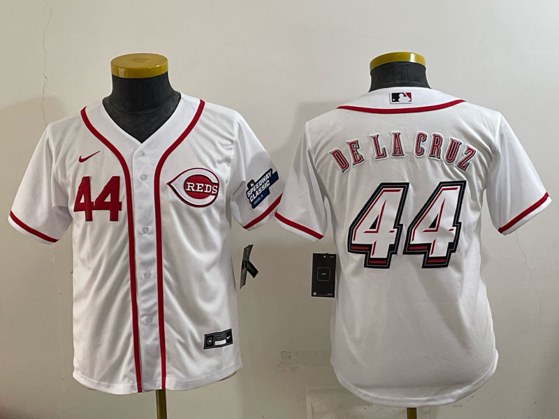 youth Cincinnati Reds #44 Delacruz White Nike MLB 2025 Jersey 001->youth mlb jersey->Youth Jersey